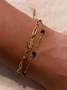 New LACOSTE Deva Black Onyx Stone Bead Crocodile Charm Bracelet